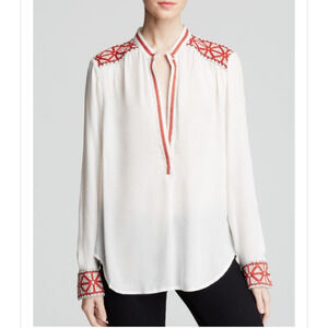 Fifteen Twenty Embroidered Blouse Tunic Contrast Cuff Tribal V-Neck Boho Size S